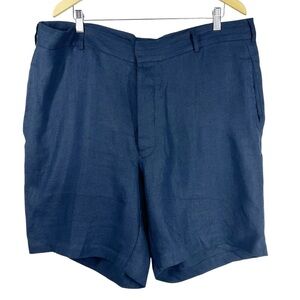 HACKETT Men’s 100% Linen Navy Button Fly Flat Front Shorts Size 40